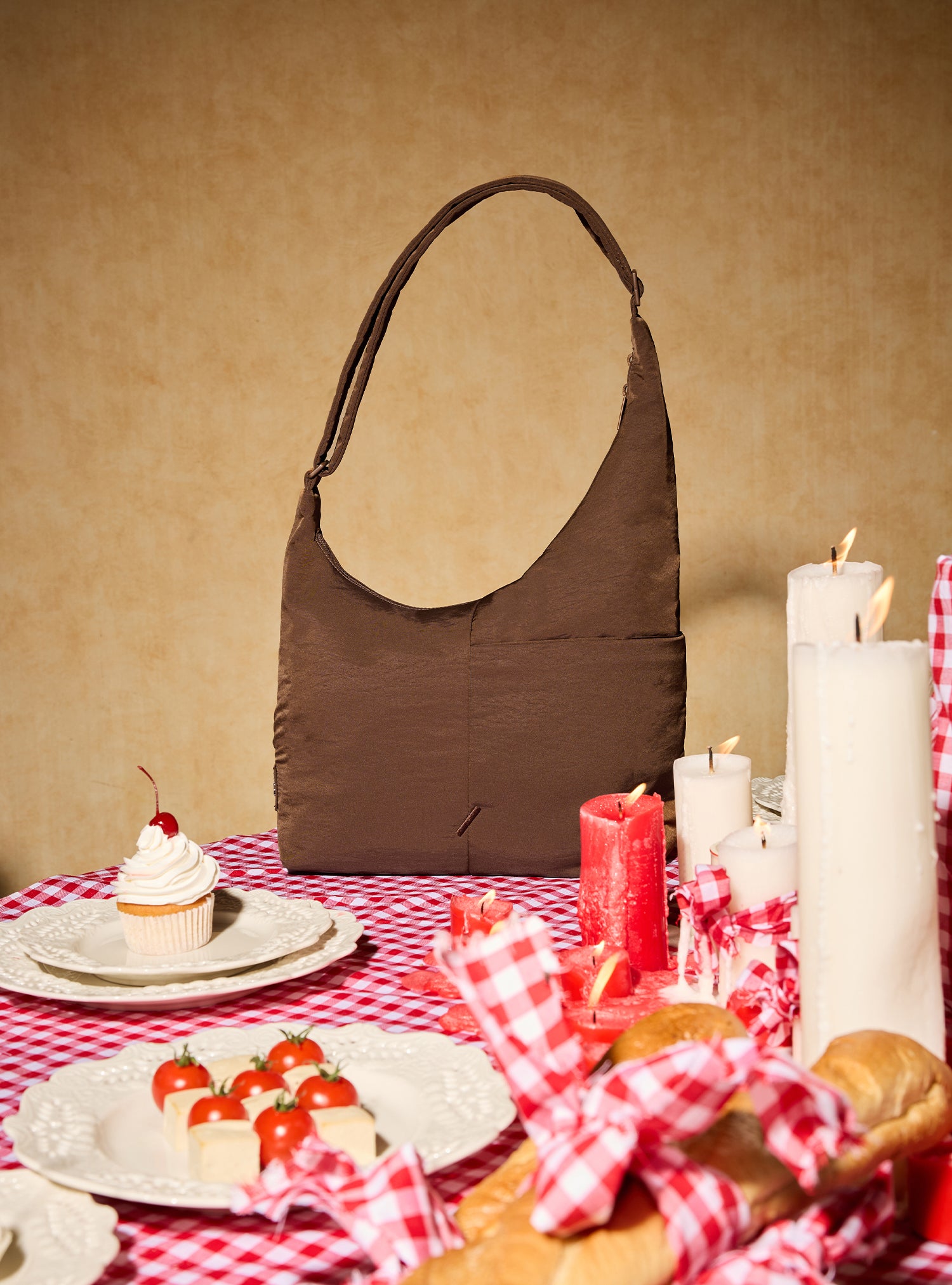 The Midi Arc slouchy hobo bag in chocolate brown nylon for work, travel and everyday use