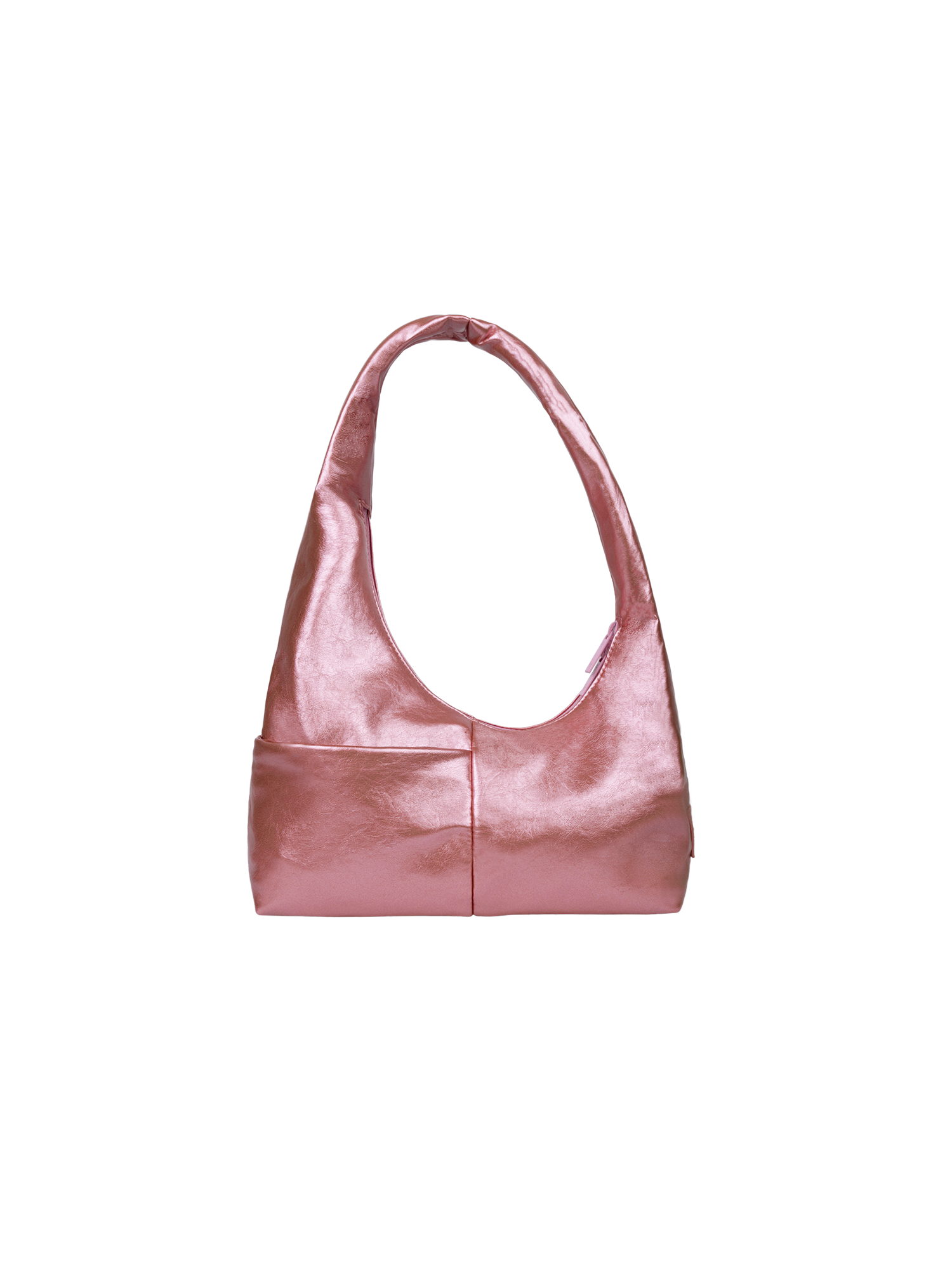 The Mini Arc slouchy hobo-style shoulder bag in metallic pink vegan leather with exterior pockets