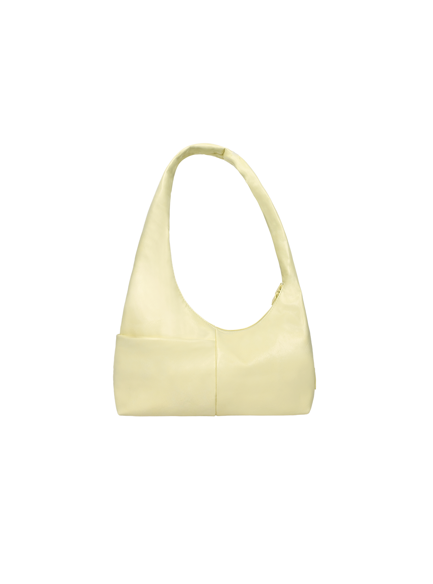 The Mini Arc slouchy hobo-style shoulder bag in creamy yellow vegan leather with exterior pockets